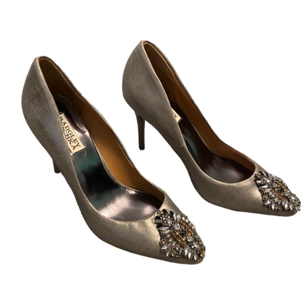 NEW $245 BADGLEY MISCHKA Silver Gray Rhinestone Embellished Stiletto size 8.5